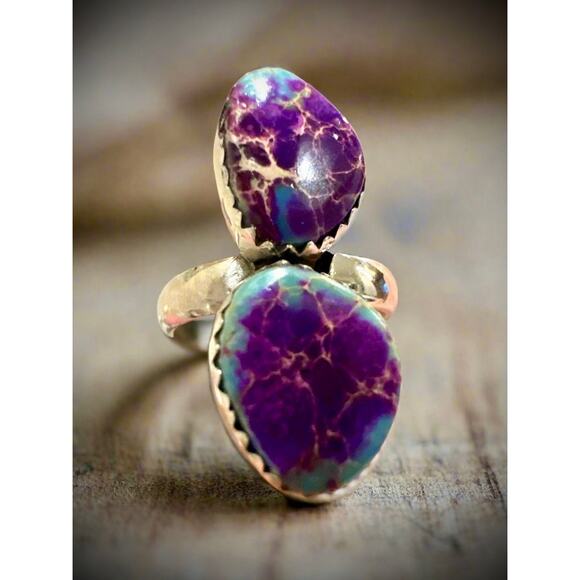 Purple Sea Sediment Jasper | 925 Sterling Silver Ring | Adjustable 4-9 - Picture 2 of 7